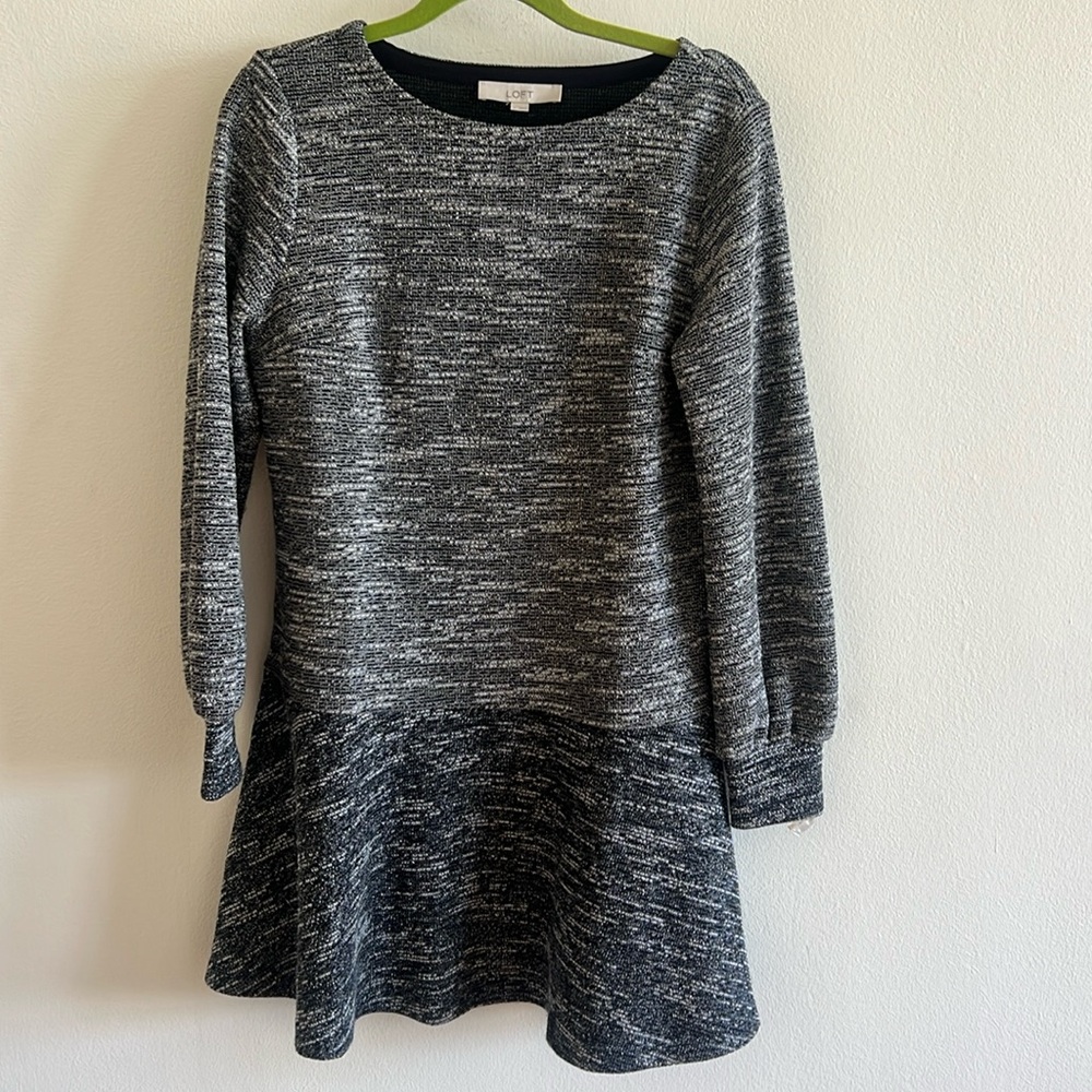 Loft fit and flare long sleeve tweed dress Sz M